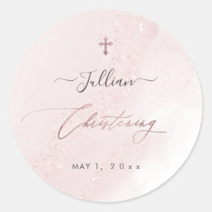 PixDezines Blush Roze Rose Goud Doopsel Ronde Sticker