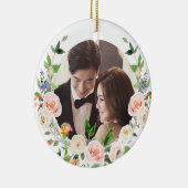 PixDezines Blush Rozen Wreate, eerste kerst Keramisch Ornament (Rechts)