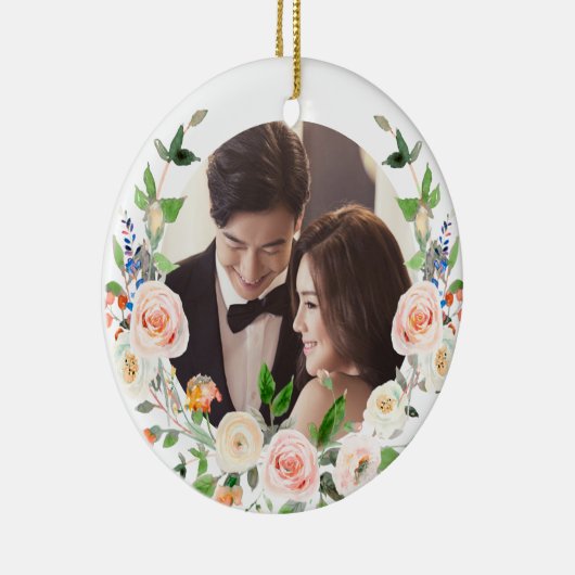 PixDezines Blush Rozen Wreate, eerste kerst Keramisch Ornament (Rechts)