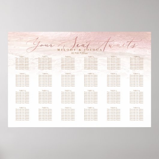 PixDezines Blush Shoreline+Roos Gold Seating Chart Poster (Voorkant)