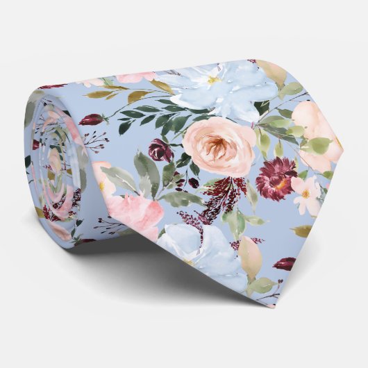 PixDezines Blush Stof Blauw H2 Botanisch Stropdas (Opgerold)