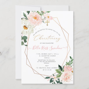 PixDezines Blush Waterverf Flowers Christening Kaart