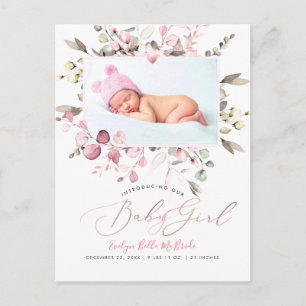 PixDezines Blush Waterverf Flowers Meisje Geboorte Briefkaart