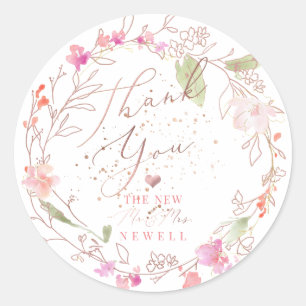 PixDezines Blushing Romance, Waterverf Dank u Ronde Sticker