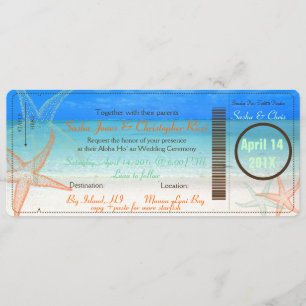 PixDezines Boarding Pass+Beach Wedding Invitations