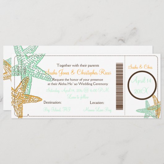 PixDezines Boarding Pass+Beach Wedding Invitations (Devant / Derrière)