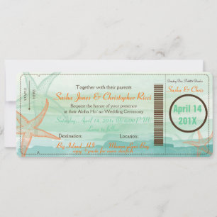 PixDezines Boarding Pass+Beach Wedding Invitting Kaart