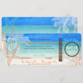 PixDezines Boarding Pass+Beach Wedding Invitting Kaart (Voorkant / Achterkant)
