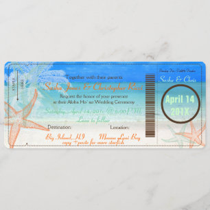 PixDezines Boarding Pass+Beach Wedding Invitting Kaart