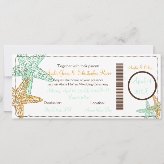 PixDezines Boarding Pass+Beach Wedding Invitting Kaart (Voorkant)
