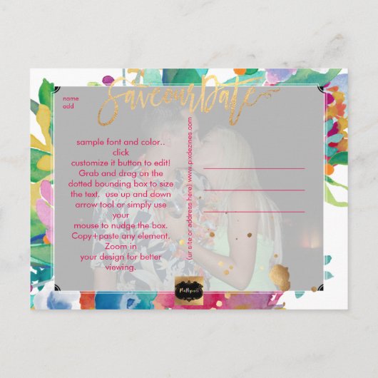 PixDezines Boho Bloemen Waterverf Opslaan Datum Aankondigingskaart (Achterkant)