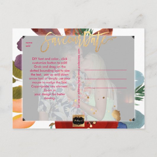 PixDezines Boho Bloemen Waterverf Opslaan Datum Aankondigingskaart (Achterkant)
