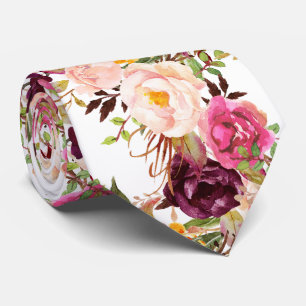 PixDezines Boho Blush Burgundy Waterverf Flowers Stropdas