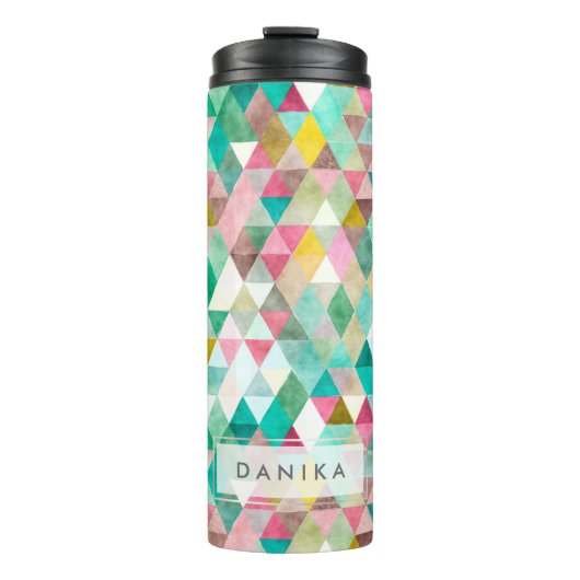 PixDezines Boho Waterverf Geometric/Triangles Thermosbeker (Voorkant)