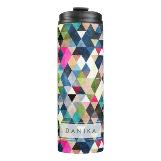 PixDezines Boho Waterverf Geometrisch/Driehoeken Thermosbeker (Voorkant)