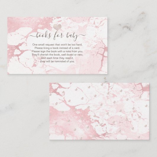 PixDezines Book Request, Blush Marble+Hearts Enclo Plaatskaartje (Voorkant / Achterkant)