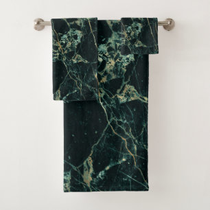 PixDezines BOSGROEN MARMER + NEPGOUDEN ADEREN Bad Handdoek