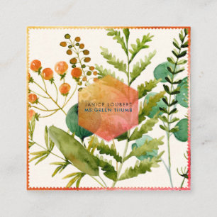 PixDezines Botanisch Aquarel, Papavers+Varens Vierkante Visitekaartje
