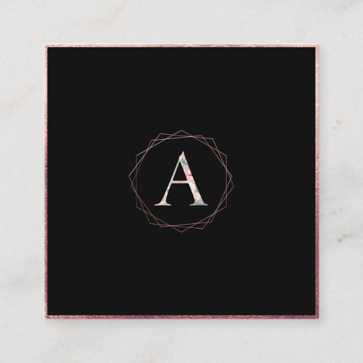 PixDezines BOTANISCH MONOGRAM/FAUX ROOS GOUD Vierkante Visitekaartje (Voorkant)