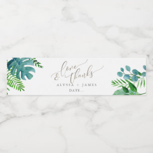 PixDezines Botanisch, Tropisch gebladerte Waterfles Etiket