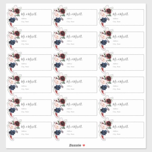 PixDezines Bourgogne Rose individuel Étiquette d' (Feuille)