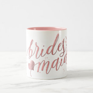 PixDezines Bridesmaid/Faux Roos Gold/modern script Tweekleurige Koffiemok