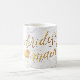 PixDezines Bridesmaid Marble+Faux Gold/Script Koffiemok