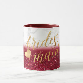 PixDezines Bridesmaid Marble+Gold+Red Glitter Mok