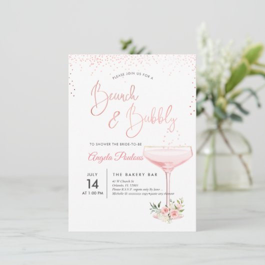 PixDezines Brunch Bubble/Roze Champagne Glass Kaart (Staand voorkant)