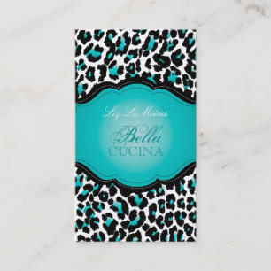 PixDezines brutale luipaardprint/teal+zwarte Visitekaartje
