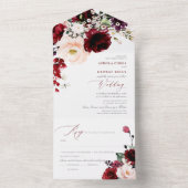 PixDezines Burgundy Blush H2 Flowers All In One Uitnodiging (Binnen)