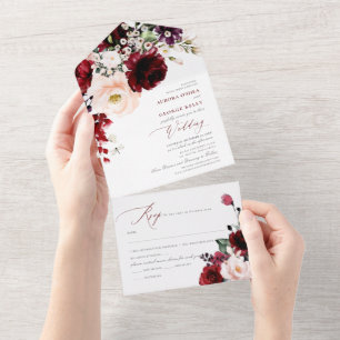 PixDezines Burgundy Blush H2 Flowers All In One Uitnodiging