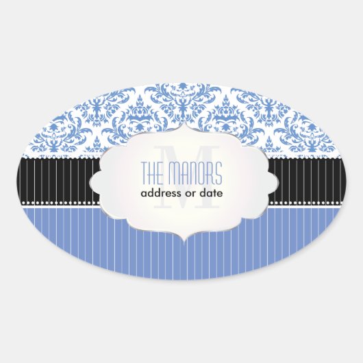 PixDezines celeste damast/DIY achtergrond kleur Ovale Sticker (Voorkant)