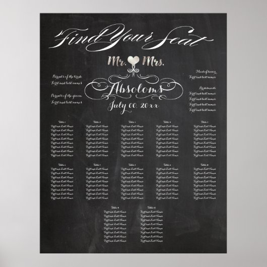 PixDezines Chalkboard vind uw zitplaats/zitplaatsk Poster (Voorkant)