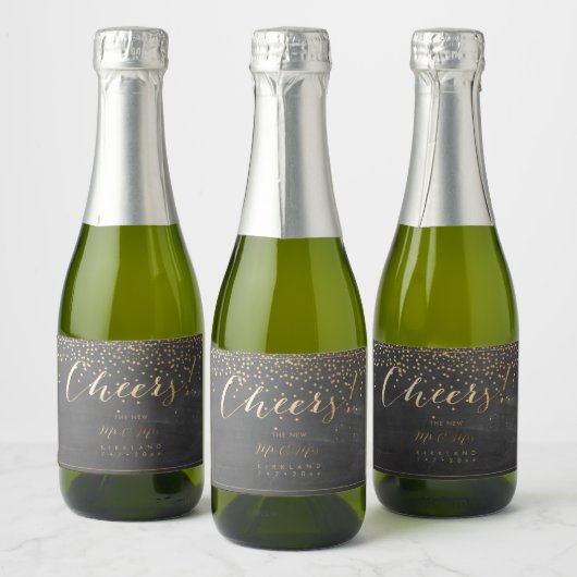 PixDezines Cheers Chalkboard+Faux Gold Confetti Sparkling Wijnetiket (Flessen)