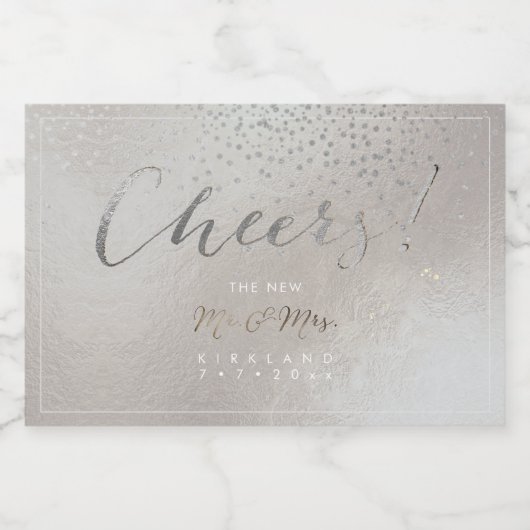 PixDezines Cheers Faux Silver Label+ Confetti Sparkling Wijnetiket (Enkel label)