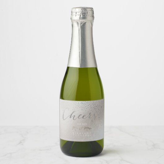 PixDezines Cheers Faux Silver Label+ Confetti Sparkling Wijnetiket (Voorkant)