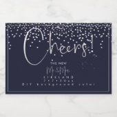 PixDezines Cheers Faux Silver+Navy Blue Sparkling Wijnetiket (Enkel label)