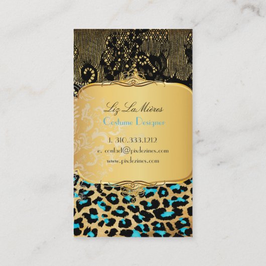 PixDezines cheetah, zwarte kant Visitekaartje (Achterkant)