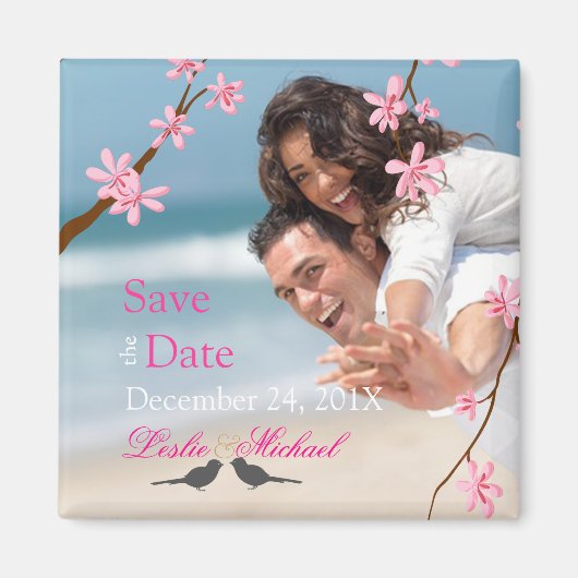 PixDezines Cherry Blossom+love bird Magneet (Voorkant)