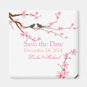 PixDezines Cherry Blossom+love bird Magneet
