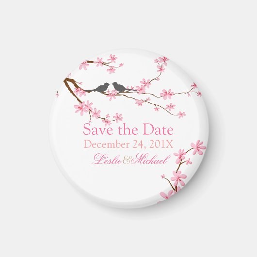 PixDezines Cherry Blossom+love bird Magneet (Voorkant)