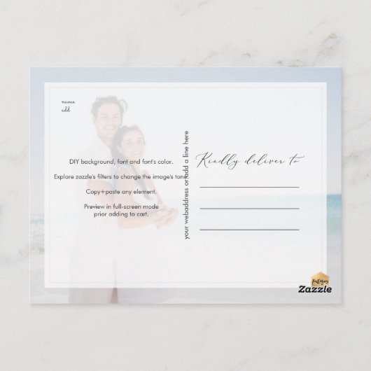 PixDezines Chic Elegant Kalligrafie Opslaan Datum Briefkaart (Achterkant)