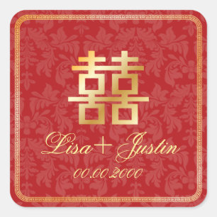 PixDezines Chinees dubbel geluk Vierkante Sticker