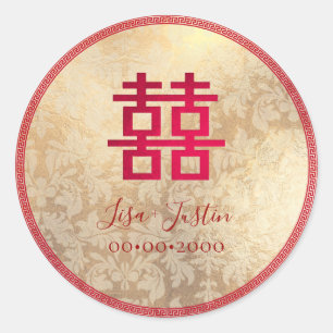 PixDezines CHINESE DUBBELE GELUK/FOIL LOOK Ronde Sticker