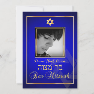 PixDezines Classy Photo Bar Mitzvah/royal blue Kaart