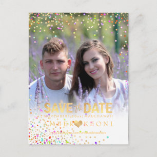 PixDezines Confetti+Faux Gold De datum opslaan Aankondigingskaart