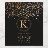 PixDezines Confetti+Monogram A-Z, nieuwe Mr. Mrs Wijn Etiket (Enkel label)