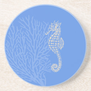 PixDezines Coral+Seahorse/natural+blue Zandsteen Onderzetter