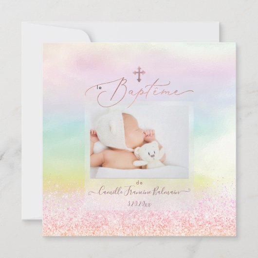 PixDezines Cotton Snoep Glitter, Baptême Fille Kaart (Voorkant)